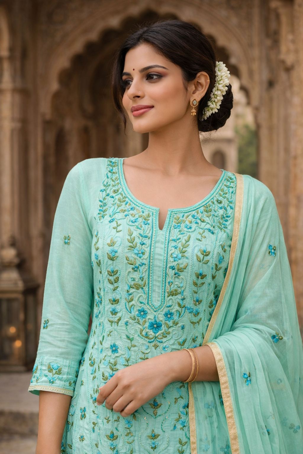 Green French knot suit