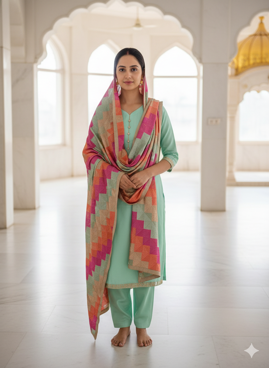 Unstitched Phulkari suit