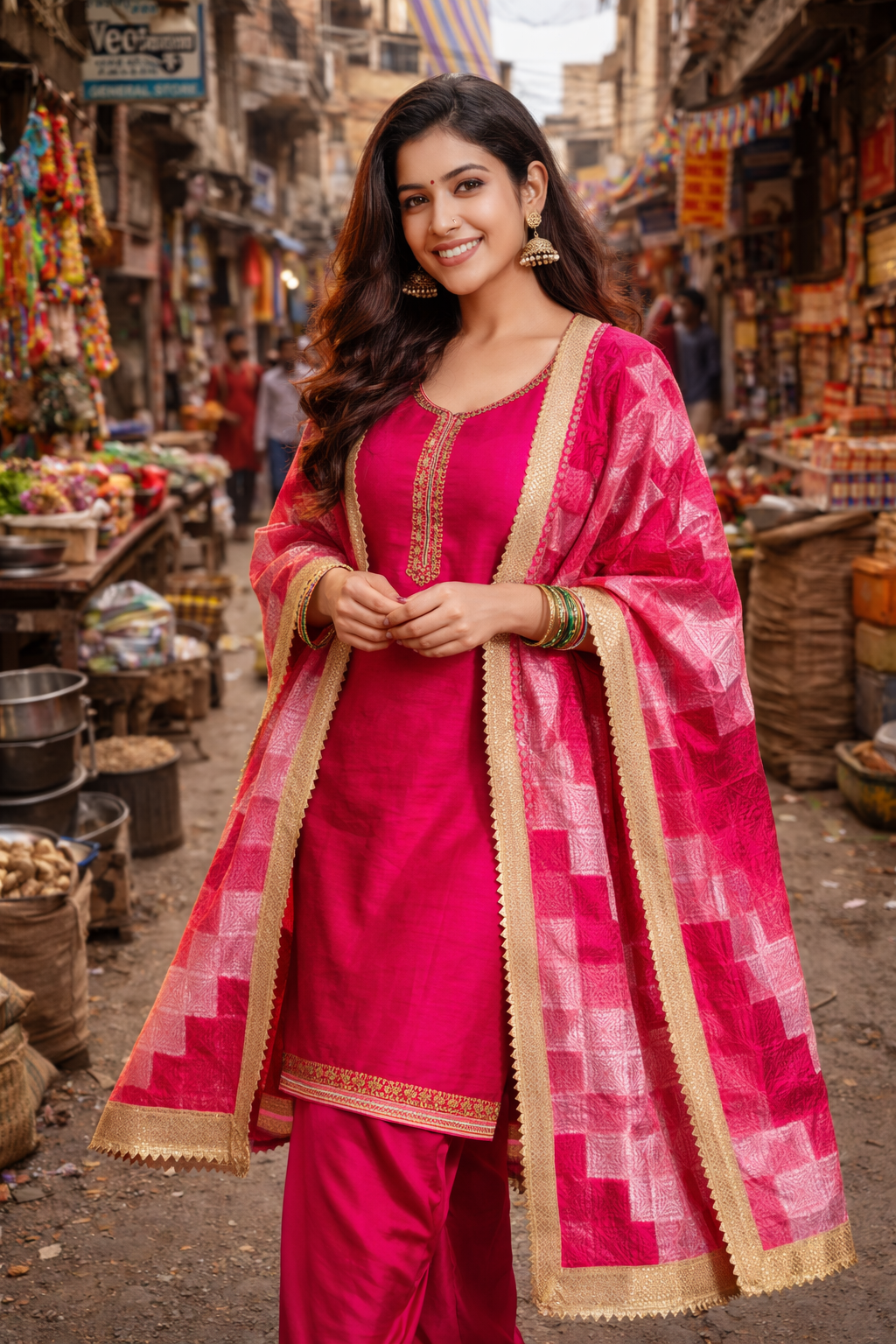 Unstitched Pink Phulkari suit
