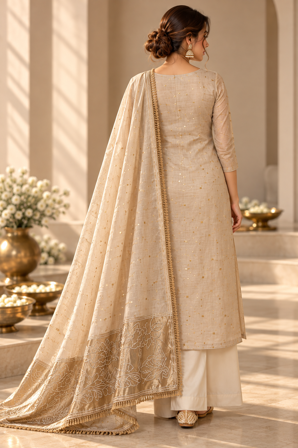 Beige Jamdani Patola suit