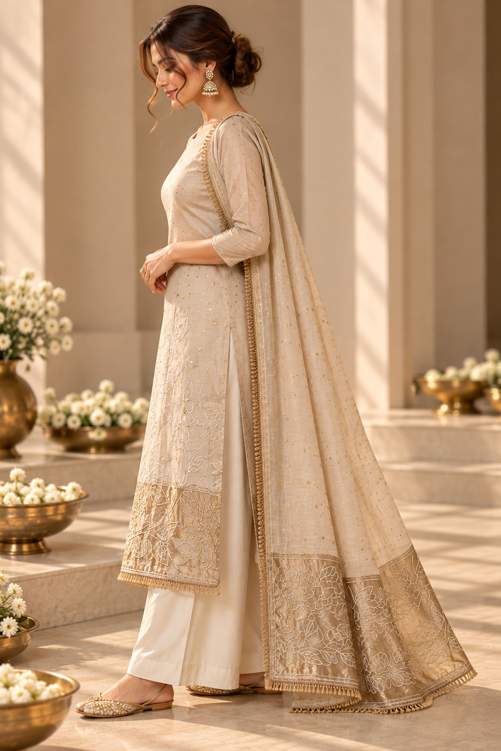 Beige Jamdani Patola suit