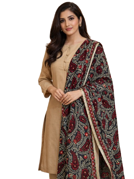 Brown Unstitched Kashmiri suit