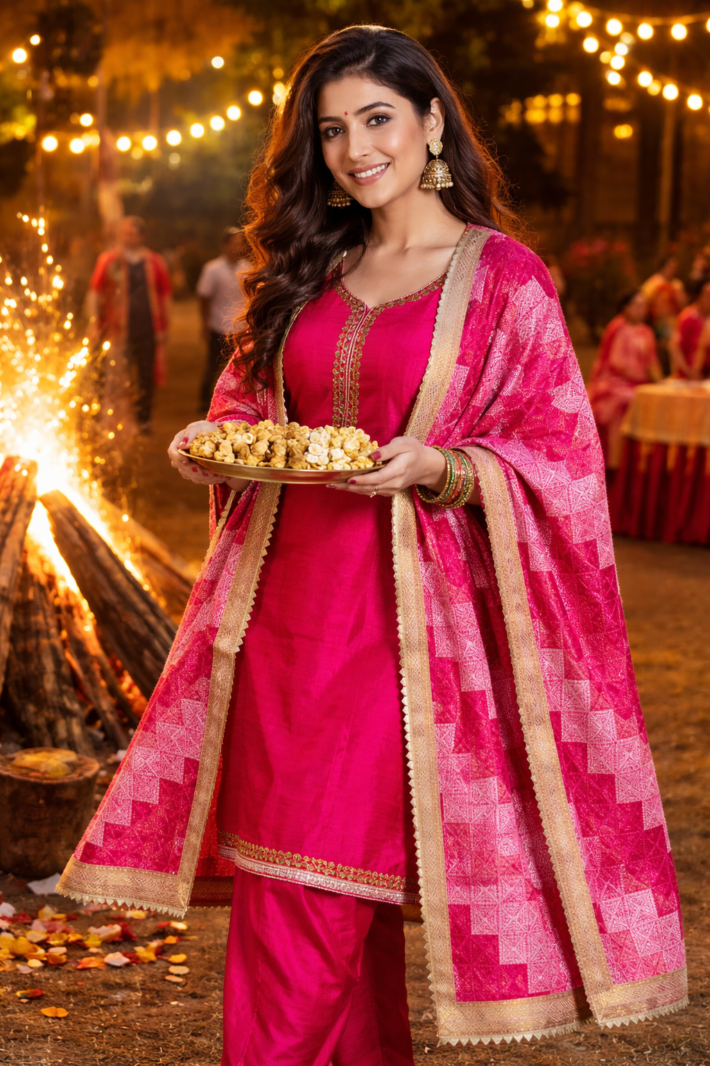 Unstitched Pink Phulkari suit