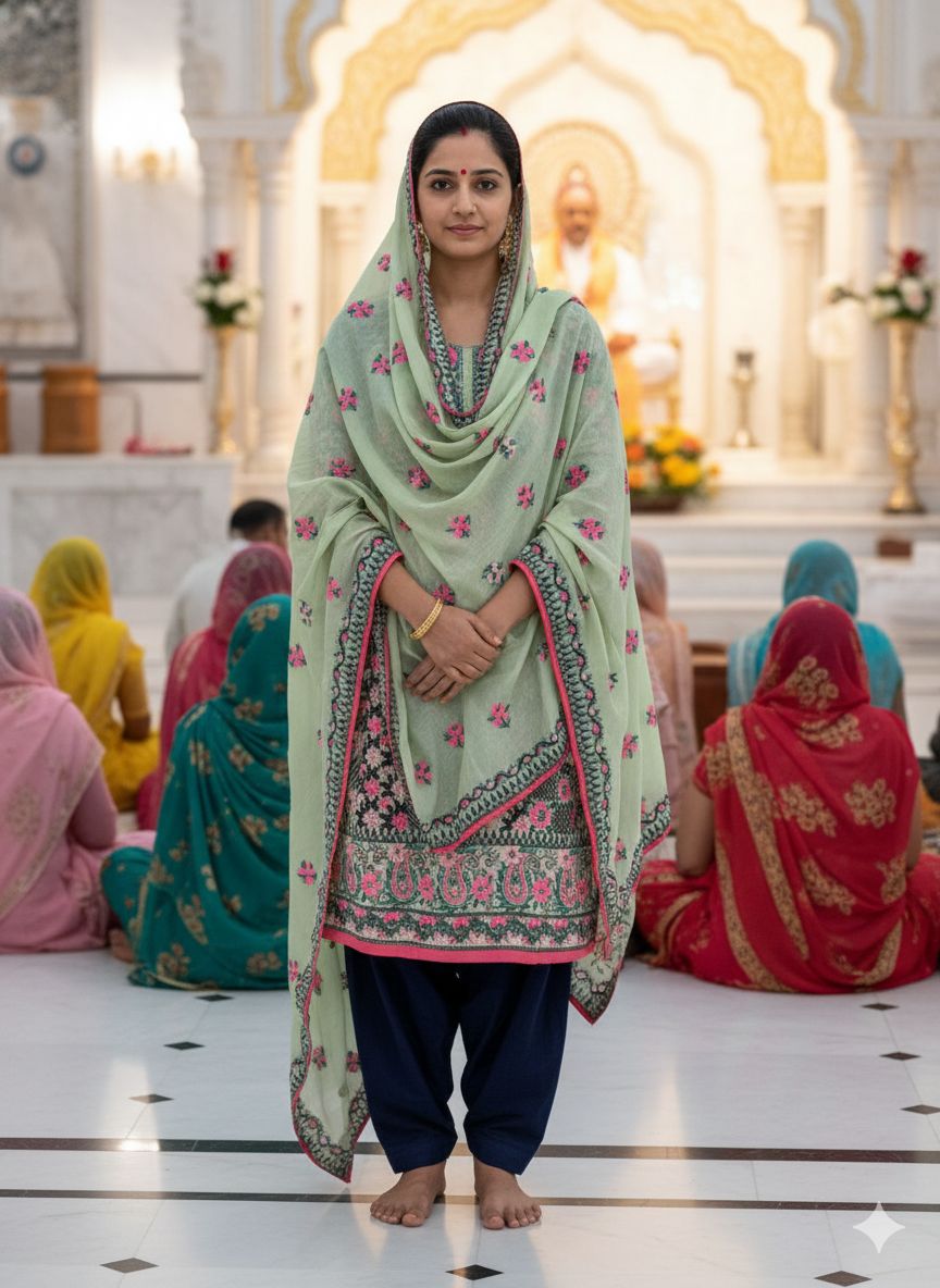 Green Unstitched Chanderi Suit