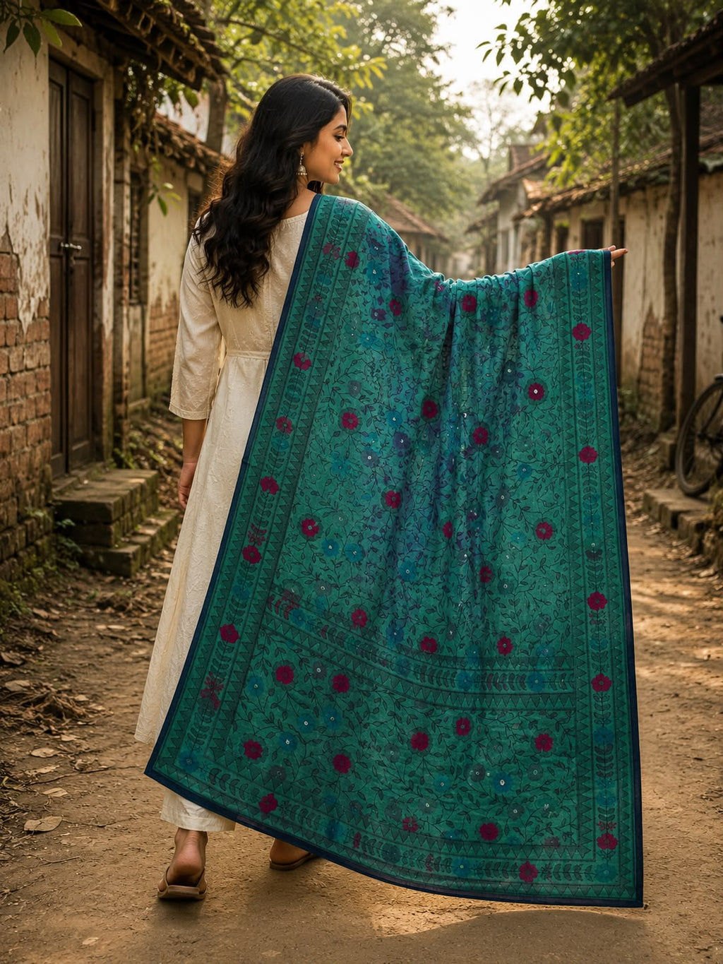Green kalamkari dupatta