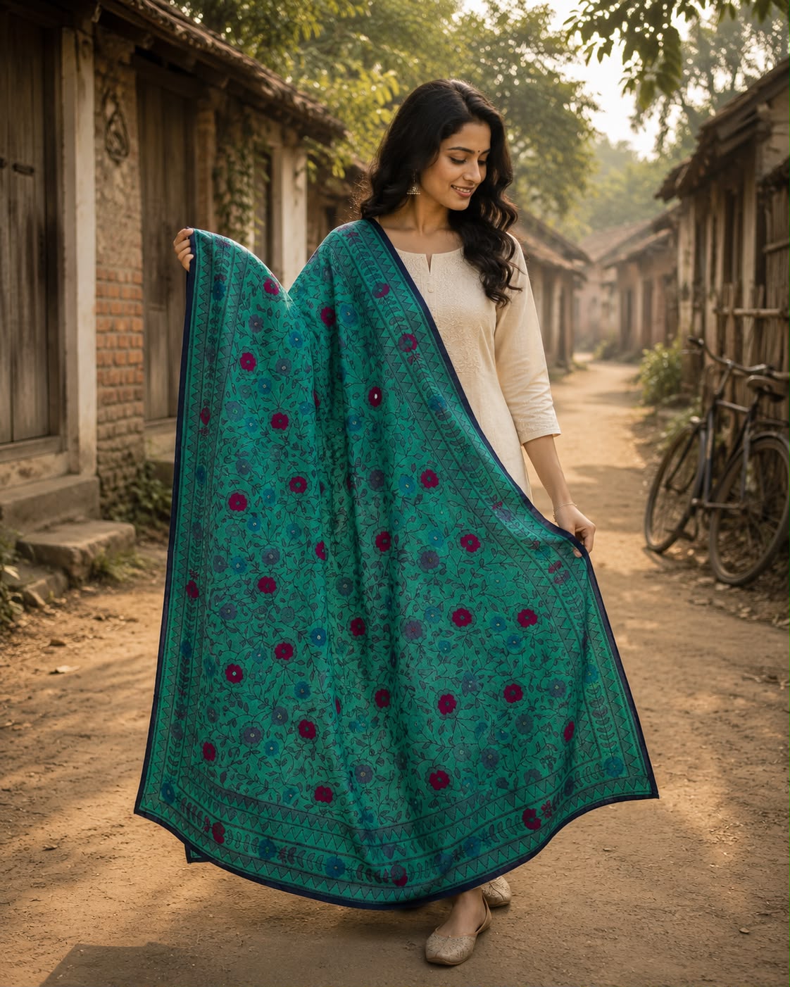 Green kalamkari dupatta