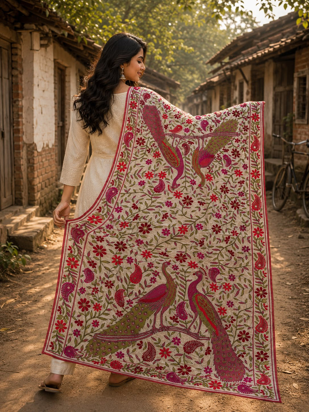White kalamkari dupatta