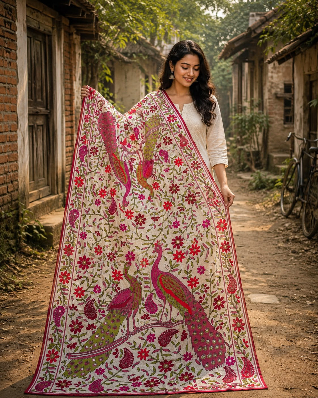 White kalamkari dupatta