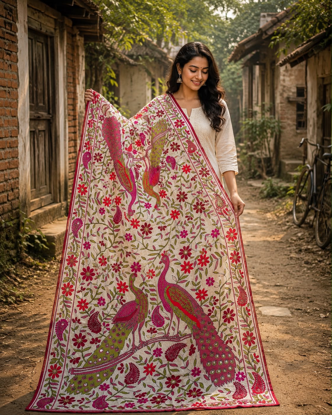 White kalamkari dupatta