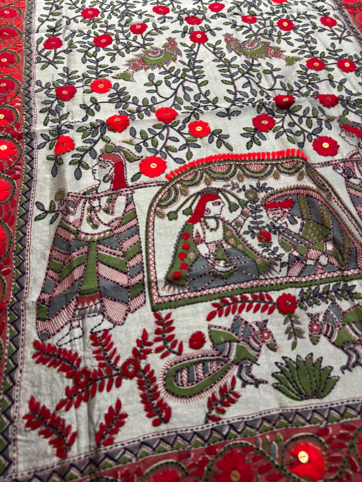 Grey kalamkari dupatta