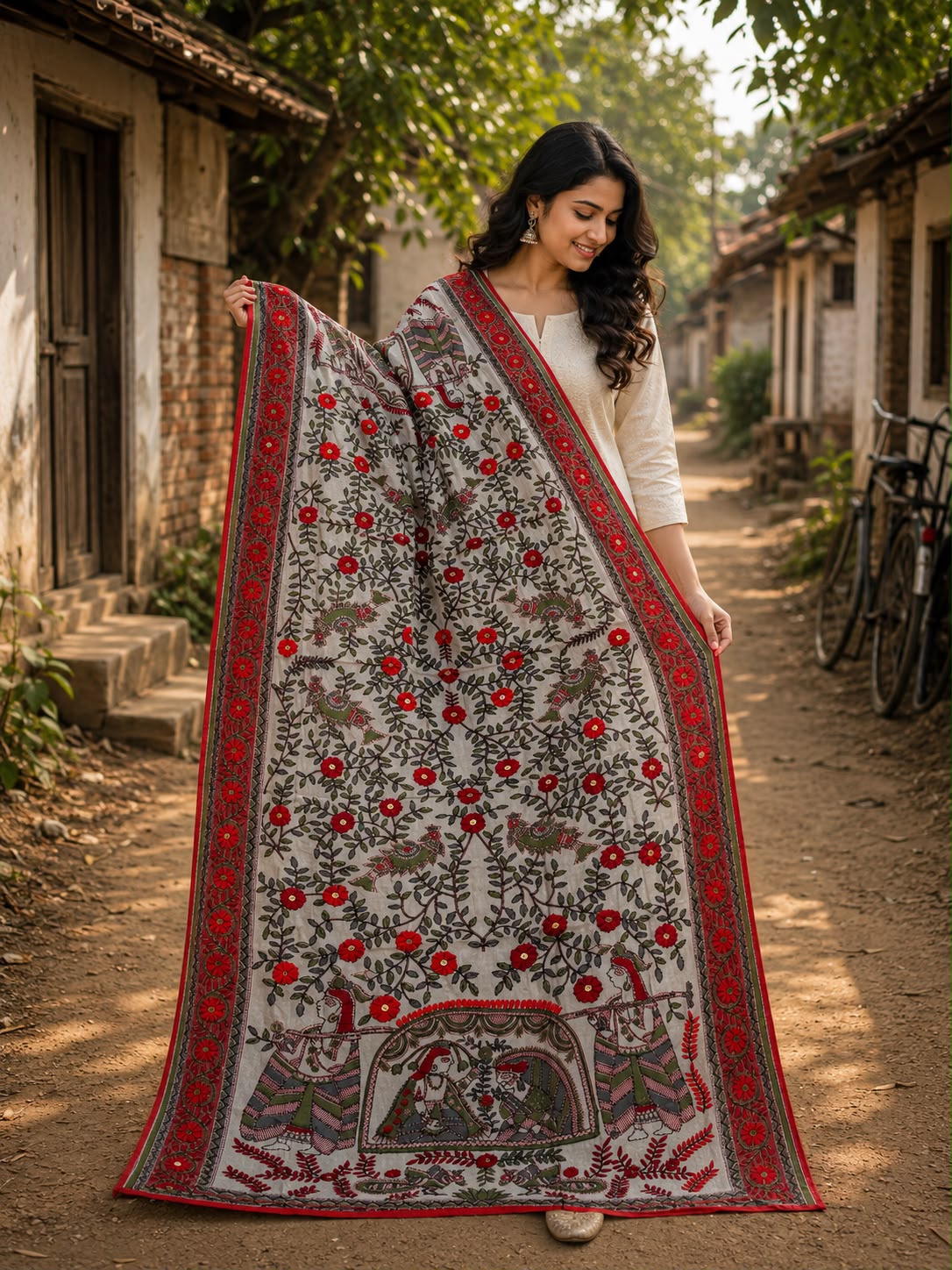 Grey kalamkari dupatta