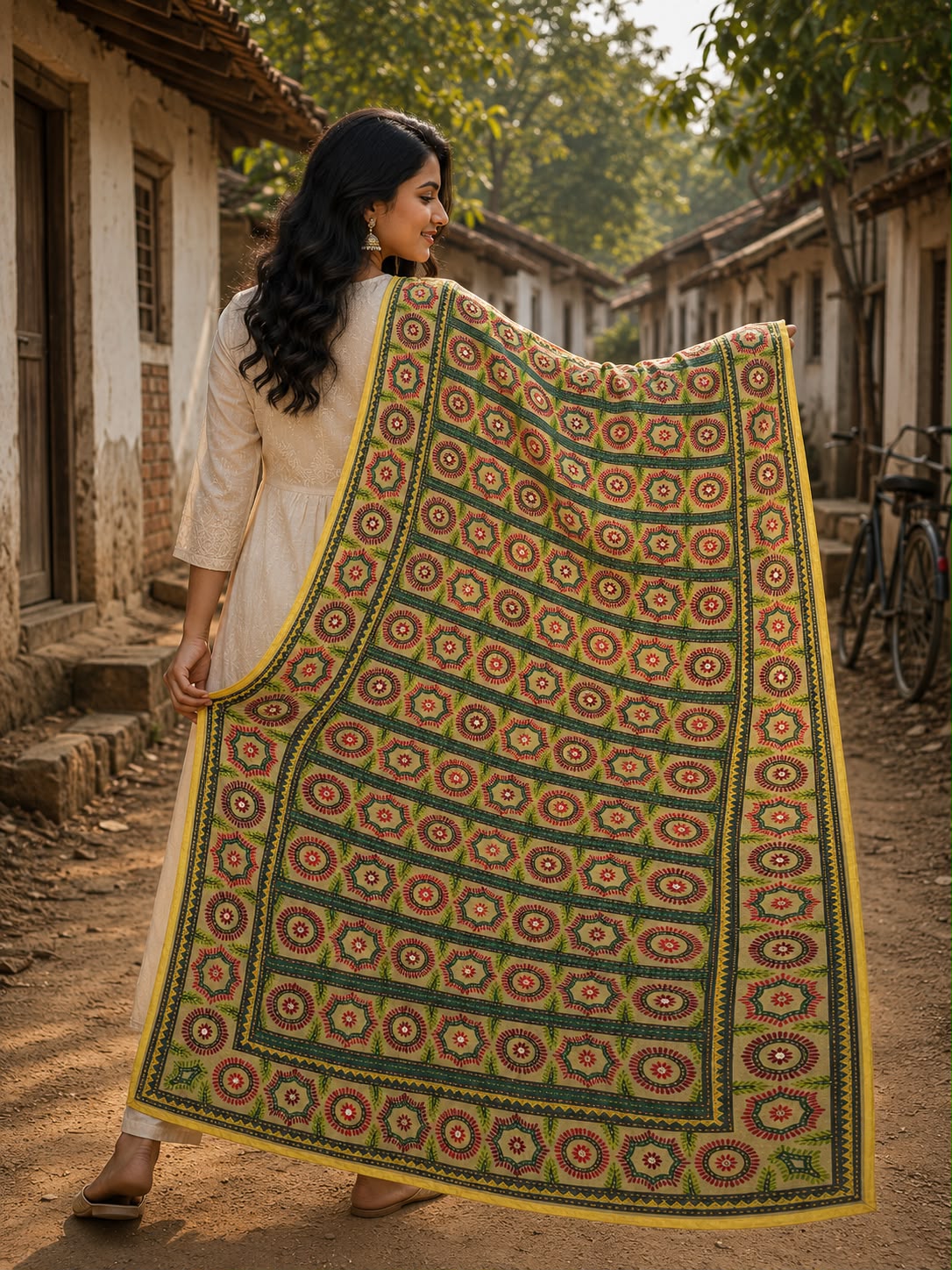 Multi Handcrafted kalamkari dupatta