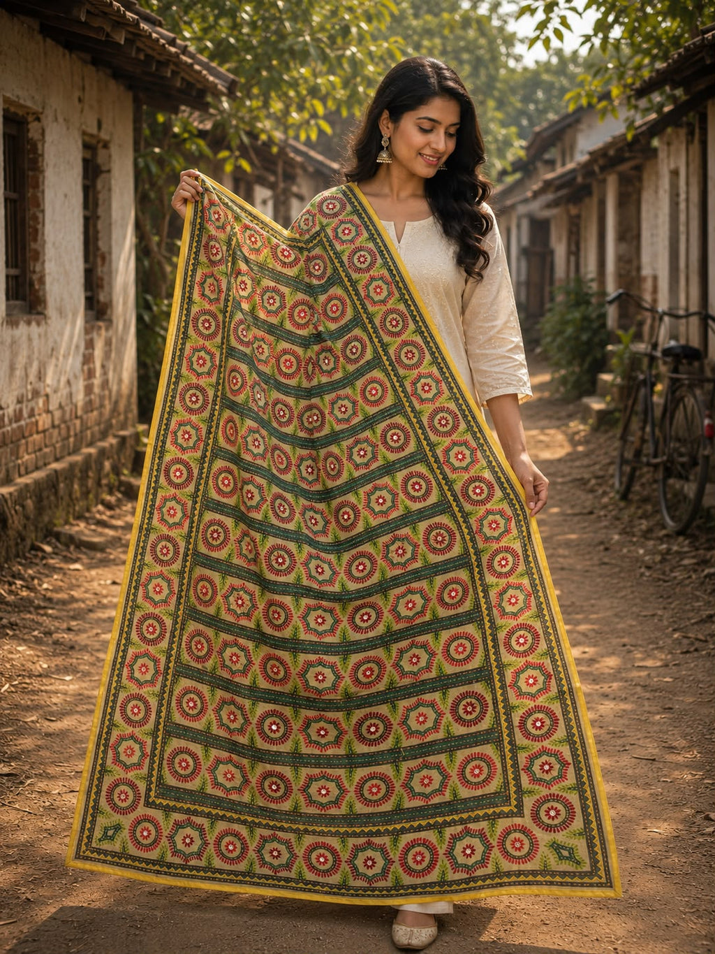 Multi Handcrafted kalamkari dupatta
