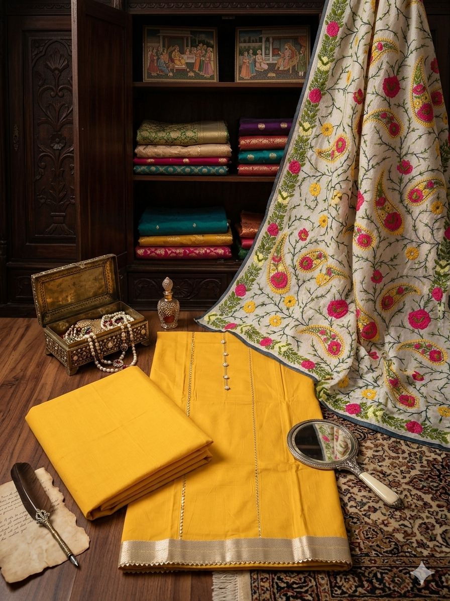 Yellow Kashmiri Unstitched Suit