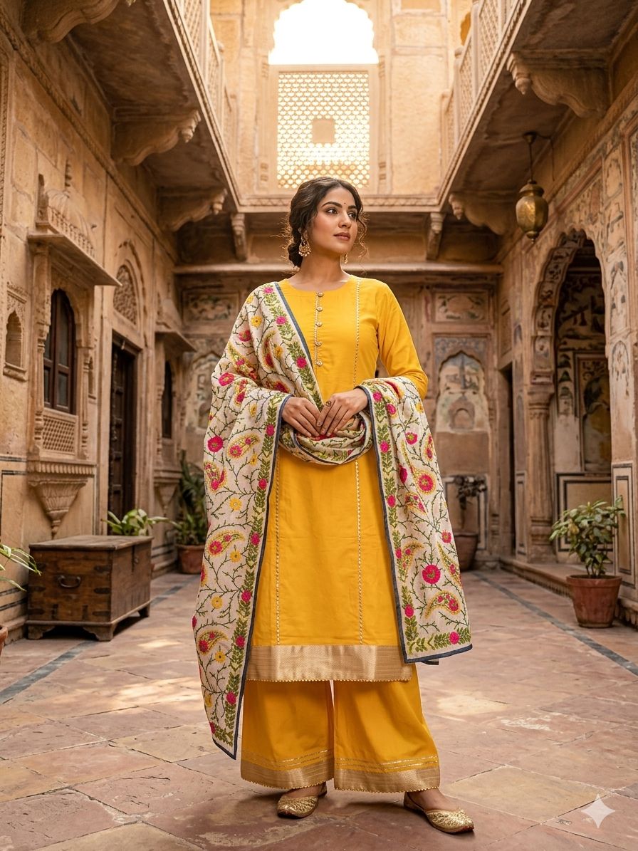 Yellow Kashmiri Unstitched Suit