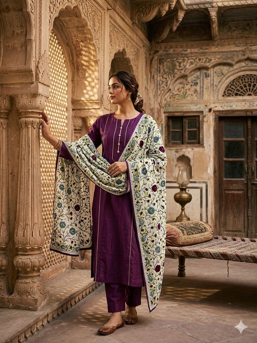 Purple Kashmiri Unstitched Suit