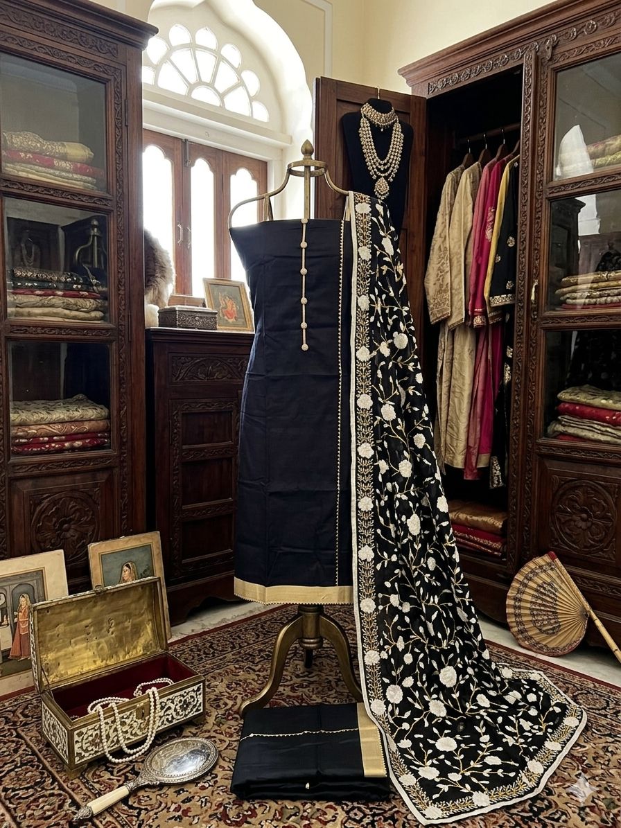 Black Unstitched Kashmiri Suit