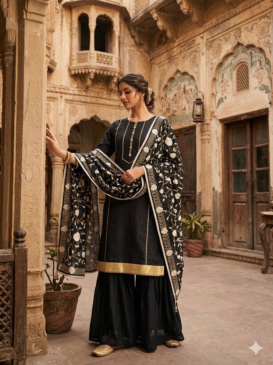 Black Unstitched Kashmiri Suit