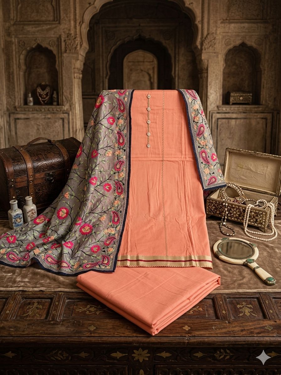 Peach Unstitched Kashmiri Suit