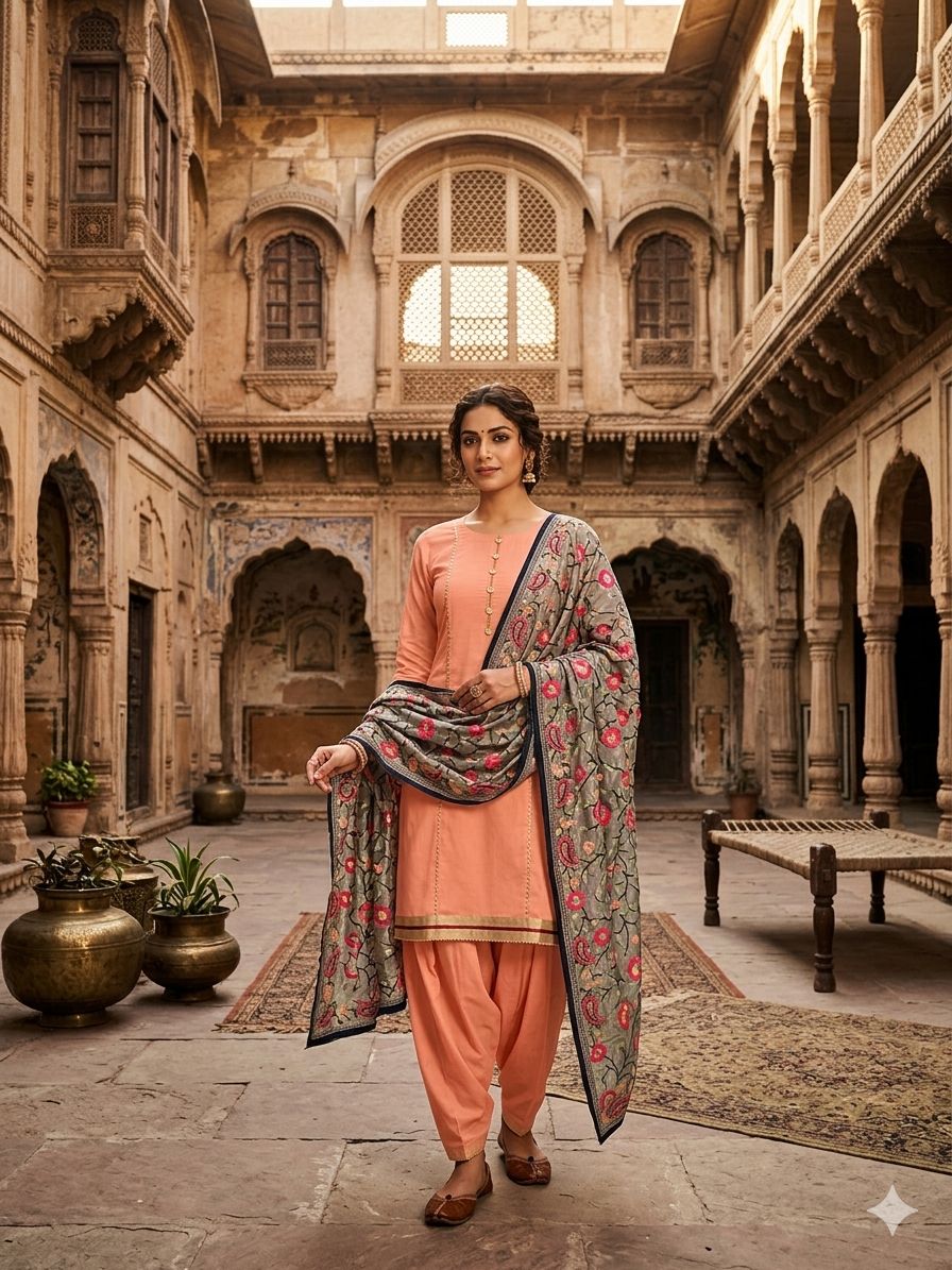 Peach Unstitched Kashmiri Suit