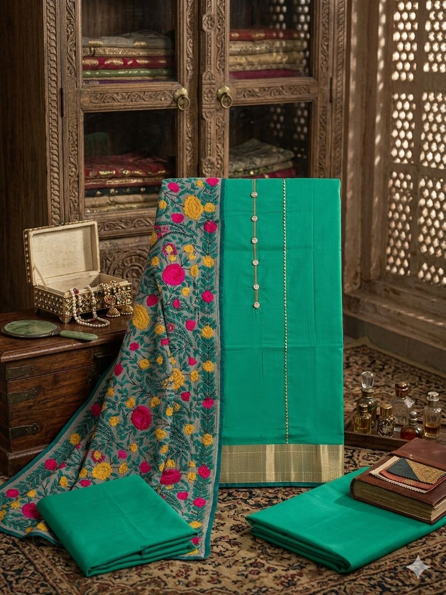 Green Unstitched Kashmiri Suit