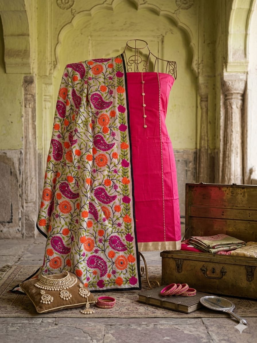 Magenta Unstitched Kashmiri Suit