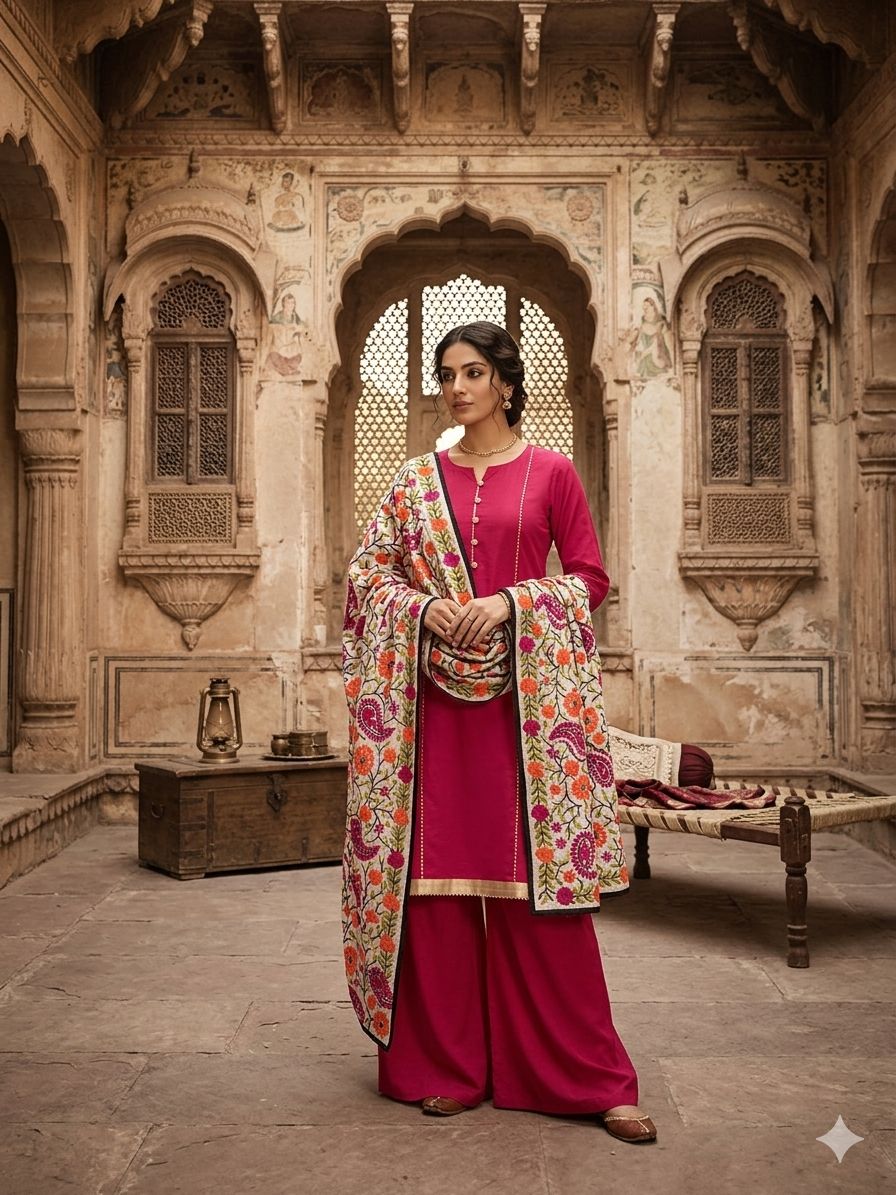 Magenta Unstitched Kashmiri Suit