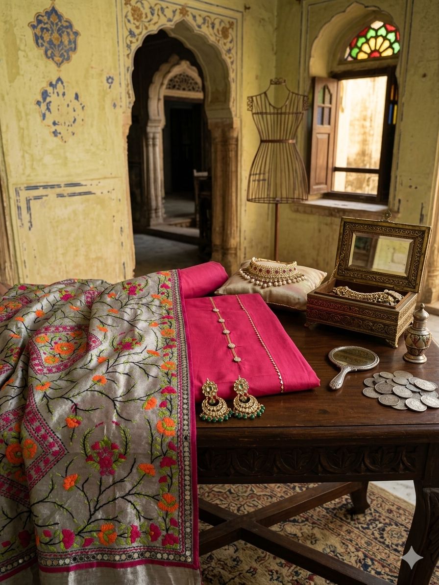 Pink Unstitched Kashmiri Suit