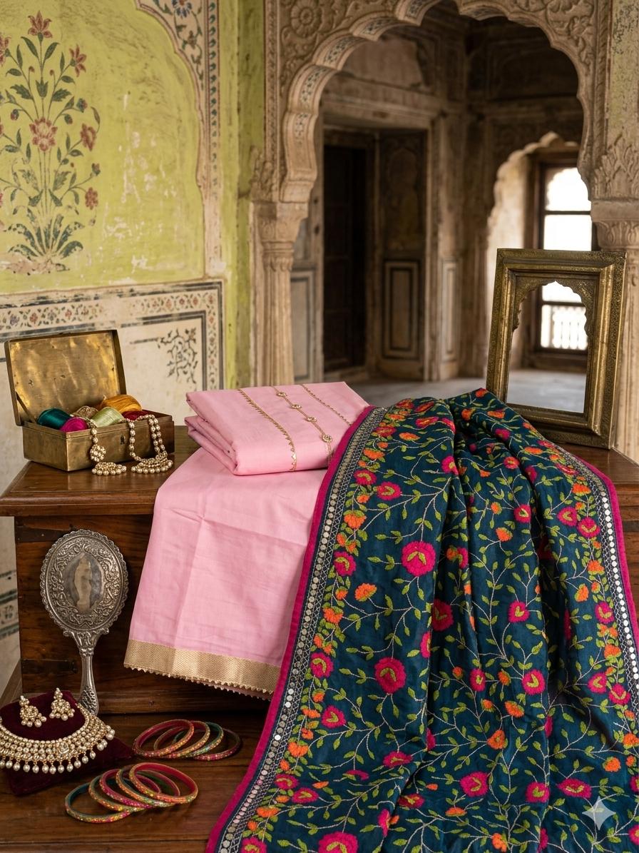 Baby Pink Unstitched Kashmiri Suit