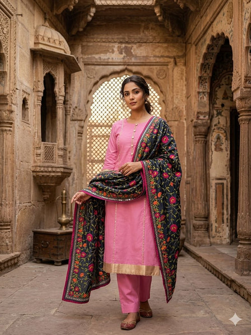 Baby Pink Unstitched Kashmiri Suit