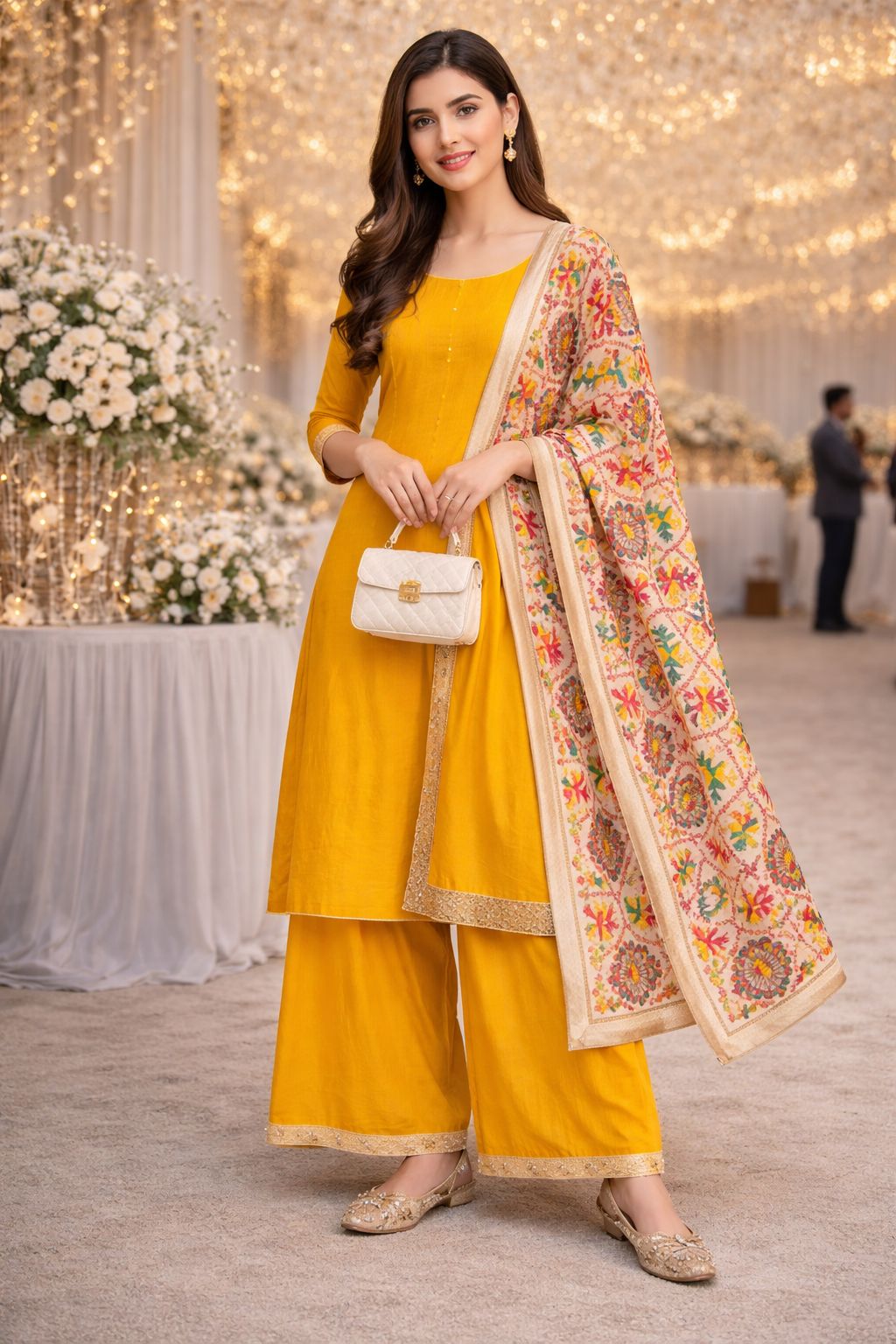 Mustard Phulkari Unstitched Suit