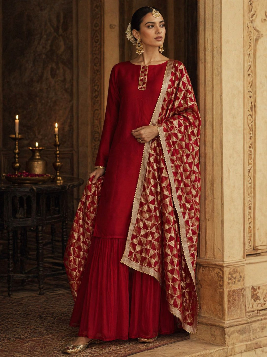 Maroon Unstitched Phulkari suit