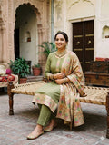 Green Unstitched Phulkari Suit