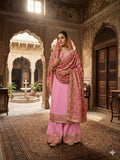 Pink Unstitched Phulkari Suit