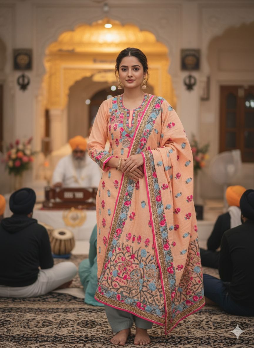 Peach Unstitched Chanderi Suit
